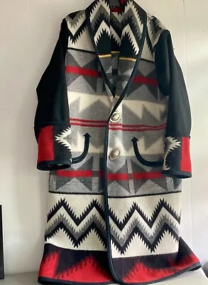 VTG Blanket Coat Reversible Western Aztec Silver Buttons Jeanette Ferrara USA • $599