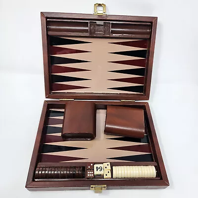 Vtg 80s 9 X7  Complete Travel Magnetic Backgammon Game Set Faux Leather Case • $18.70