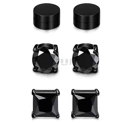 £3.99 • Buy Men Women Kids Magnetic Diamond Cut Plain Black Black Stud No Piercing Earrings