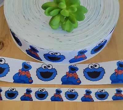 7/8 & 1.5  (1 YD) Cookie Monster Grosgrain Ribbon Cookies Blue Monster Hair Bow • $1.20