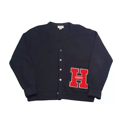 Vintage 80s Harvard Varsity Knit Cardigan Sweater Letterman Size XL USA MADE  • $49.99