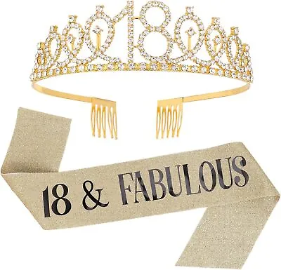 SUSSURRO 18 And Fabulous Sash And Rhinestone Tiara Set18th Birthday Gifts Birthd • £13.34