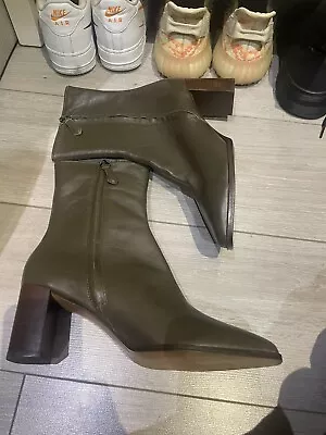 Massimo Dutti Ladies Boots In Khaki Green Leather. Size 7/40 Nwot • £20