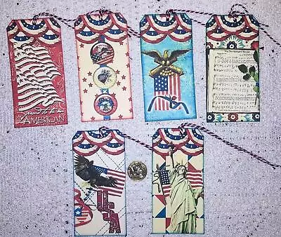 6~Vintage~4th Of July~Patriotic~Linen Cardstock~Gift~Hang~Tags~Ornaments • $10