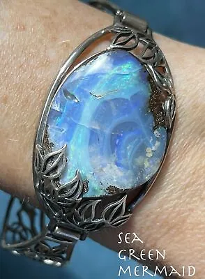 Australian Ocean Blue Boulder Opal 925 Bracelet. 28g **VIDEO** • $899