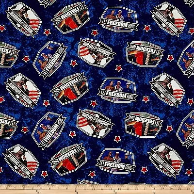 Patriotic Fabric - Saturday Evening Post Military Medallion Blue - Springs YARD • $10.98