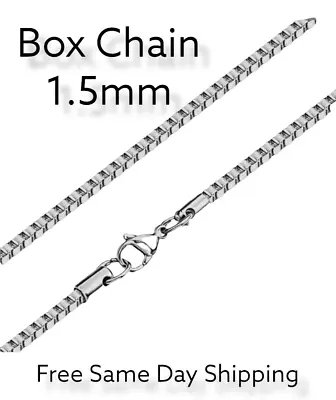 $4.99 • Buy Stainless Steel Box Chain 1.5mm 16-24in For Men Women Hip Hop Jewelry