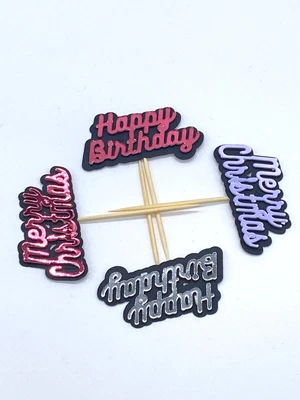 £3.19 • Buy 10 XFOIL CARDSTOCK BIRTHDAY,CHRISTMAS Cupcake Pick Topper Themed Party Picks