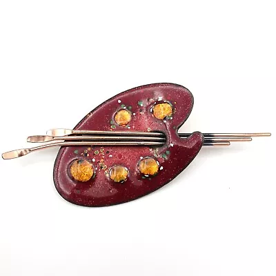 Vintage Palette By Matisse Renoir Enamel Copper Brooch Pin Signed 4.25  Long • $25