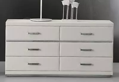 Design Chest Of Drawers Leather Luxury White Cabinet Sideboard Low Noble Board • £1450.89