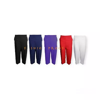 Womens Ladies Half Elasticated Waist 3/4 Three Quarter Cropped Trousers UK 8-24 • £7.89