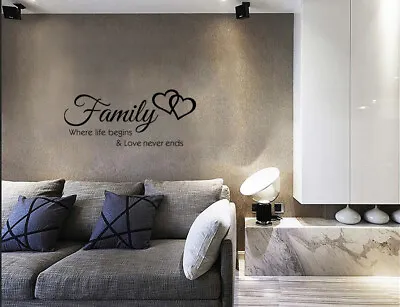 Family Where Life Begins Love Never Ends Wall Stickers Wall Quote Decals UK 32E • £24.61