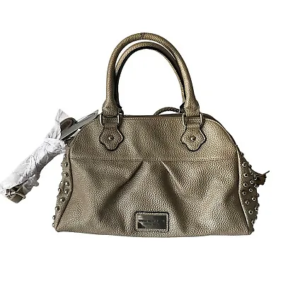 Marc New York Bag Satchel Taupe Side Stud Faux Pebbled Leather Tassels Metallic • $8.50