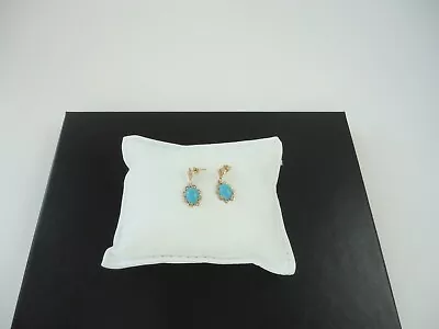 14k Yellow Gold Cabochon Turquoise Dangle Stud Earrings Vintage • $99.99