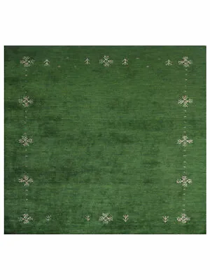 Hand Knotted Gabbeh Silk Mix 10'x10' Square Area Rug Contemporary Green BBLSM516 • $351.62