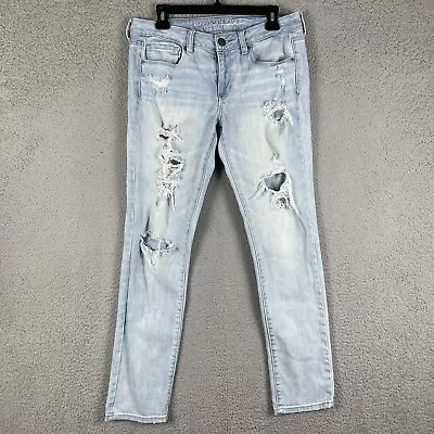 American Eagle Jeans Womens Size 10R Skinny Stretch Light Wash Super Distressed • $19.99