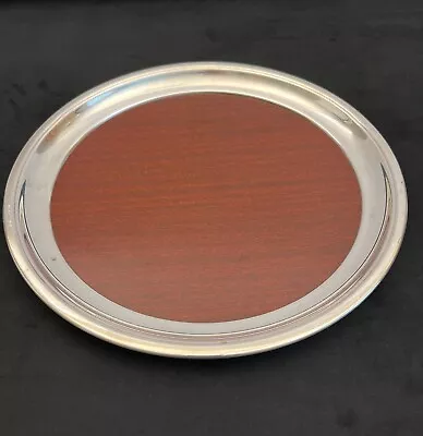 Vintage Serving Tray Silverplated Rim Mahogany Woodgrain Formica 12  MCM • $15.95