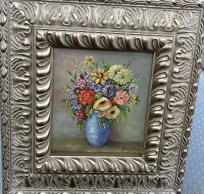 Vintage Oil Painting On Canvas Flower Bouquet In Vase New Frame Orante • $85