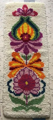 £65 • Buy Vintage Retro 1960-70s Wool Wall Art Rug Carpet Floral Stem Hooked Kitsch Flower