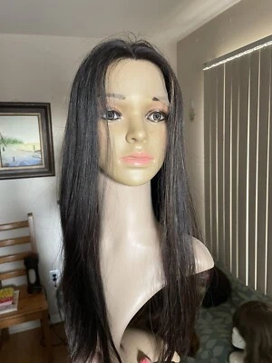 $1900 • Buy 21” Lace Top European Human Hair Kosher Sheitel/Wig Dark Brown With Highlights