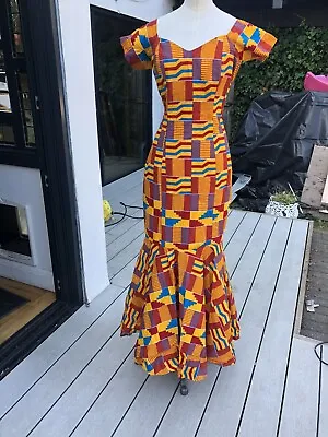Size 12 Fishtail Maxi Dress Hippy Summer Day Cotton Multi African Print Danshiki • £65
