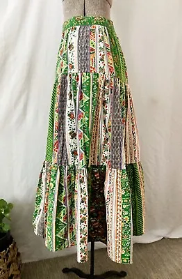Women’s Small Vintage Long 3 Tier Full Skirt Printed Patchwork Flowy Multicolor • $35