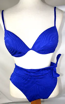 Vtg HIGH WAISTED BIKINI 2 Piece Sz M 12 SWIMSUIT 80s 90s High Cut Thigh Purple • $23.19