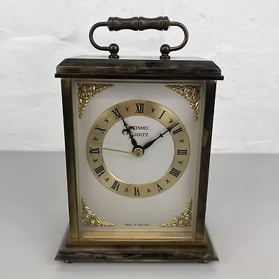 Metamec Vintage Carriage Clock Brass & Gilded With Grey Onyx Top & Base Working • £24.99