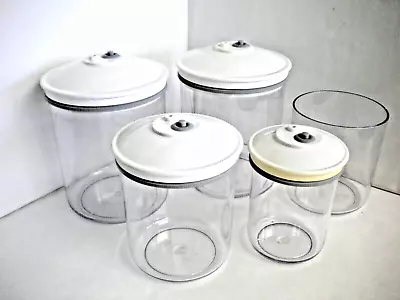 5 Vintage FoodSaver Clear Containers 80 Oz 50 Oz 25 Oz (one 50 Oz W/o Lid) • $24.99