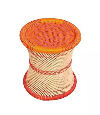 KSM Eco Friendly Cane Bar Bamboo Muddha Vintage Handmade Stool Orange Red 1piece • $118.80