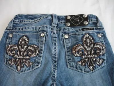 MISS ME Denim Girls Bling Fleur Crystal Low Rise Skinny Blue Jeans Size 12 • $26.14