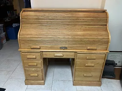 Solid Oak Roll Top Desk • $90