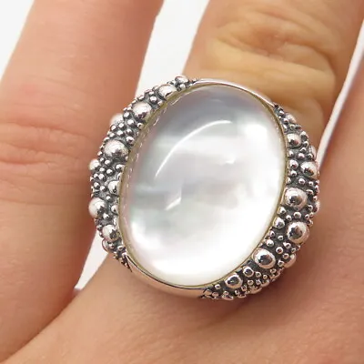 925 Sterling Silver Michael Dawkins Real Doublet Mother-of-Pearl Ring Size 7 • $113.99