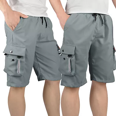 Mens Combat Cargo Shorts Half Pants Elasticated Waist Pockets Casual Trousers US • $15.99