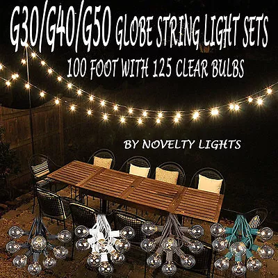 100 Foot Globe Patio Outdoor String Lights - Set Of 125 G50/G40/G30 Clear Bulbs • $84.95