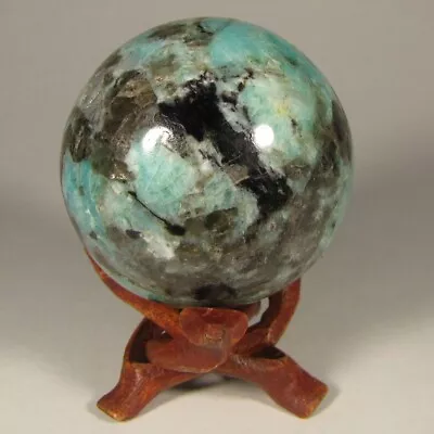 2.1  AMAZONITE W/ MICA SMOKY QUARTZ Crystal Sphere W/ Stand - Madagascar - 55mm • $0.99