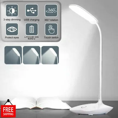 $9.99 • Buy Dimmable LED Desk Light Touch Sensor Table Bedside Reading Lamp USB Rechargeable