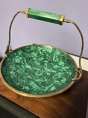 Antique SILVER 84 Malachite Bowl With SILVER 84 EAGLE Handle • $1250