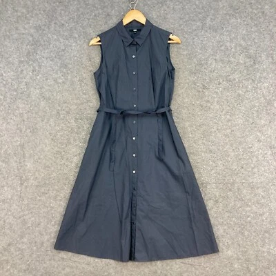 $29.95 • Buy Uniqlo Dress Womens S Small Grey Pockets Cotton Button Front Belt Midi J25633