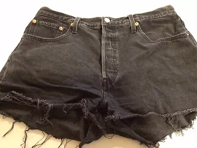 VTG Levi's 501 Women's Size 32 Button Fly Cutoff BLACK Denim Shorts G1 • $15