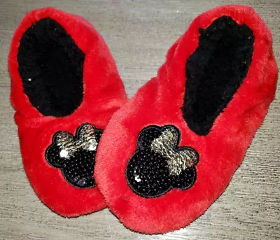 LITTLE GIRLS Red PLUSH DISNEY MINNIE MOUSE SLIPPERS RED 8 Inch Long CUTE! • $3.96