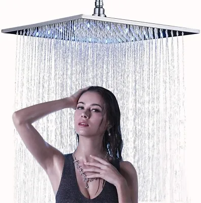 Chrome 16  LED Square Rainfall Adjustable Shower Head Overhead Top Sprayer • $45