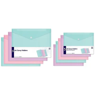 A5 Or A4 Stud Document Wallets Plastic Pastel Colours For Office Filing Folders • £4.99