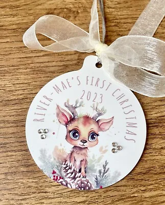 Personalised Baby’s First Christmas Tag Bauble Pretty Keepsake Metal Baby Gift • £3.99