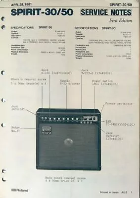 $65.12 • Buy Roland Spirit-30 Spirit-50 Guitar Amp Original Service Manual Schematics, 1981