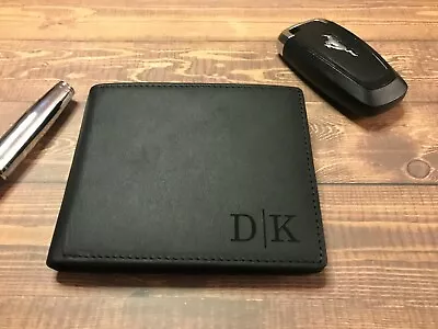 Fathers Day Custom Engraved Leather Bi Fold Wallet - Personalized Men's Gift • $28.50