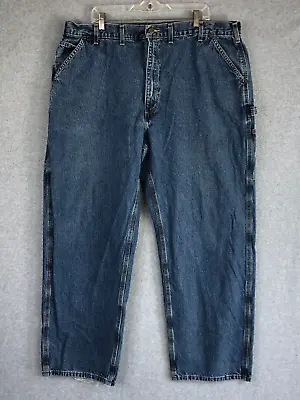 Carhartt Jeans Adult 44 X 32 Blue Denim Loose Fit Utility Hammer Loop Mens 292 • $7.37