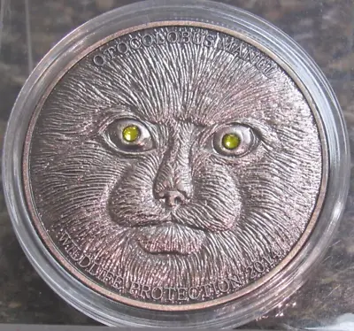 2014 Mongolia 500 Togrog Otocolobus Manul Yellow Crystal Eyes 1 Oz Silver Coin • $130