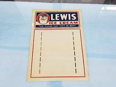 Vintage 1950s Lewis Ice Cream Tin Menu Sign 19  X 13.5  Shelf B1 • $239.88