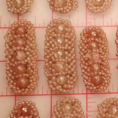 20 Vintage Hand Beaded Rosey Pink Peach Tan AB Beaded Ornaments Ovals Japan Old • $0.50